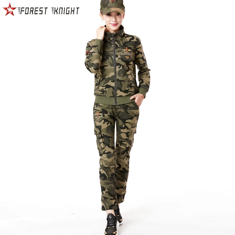 Camo 2pcs Sets Камуфляжные комплекты, спортивный костюм для женщин, походные куртки, брюки, костюм из двух частей, камуфляжный костюм для активного отдыха, модные вязаные Хлопковые женские комплекты - Цвет: Camo 2pcs Sets