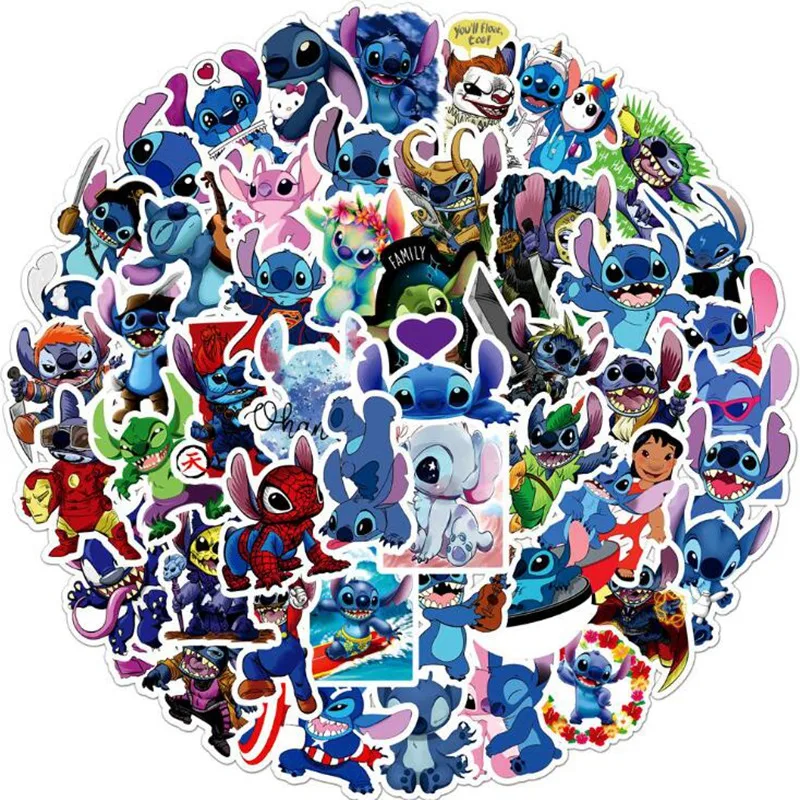Pegatinas de dibujos animados de Stitch para Estuche De Viaje, pegatinas de Anime para equipaje de bicicleta, port&aacute;til, tel&eacute;fono, Notebook, nevera, 10/30/50 Uds.-0