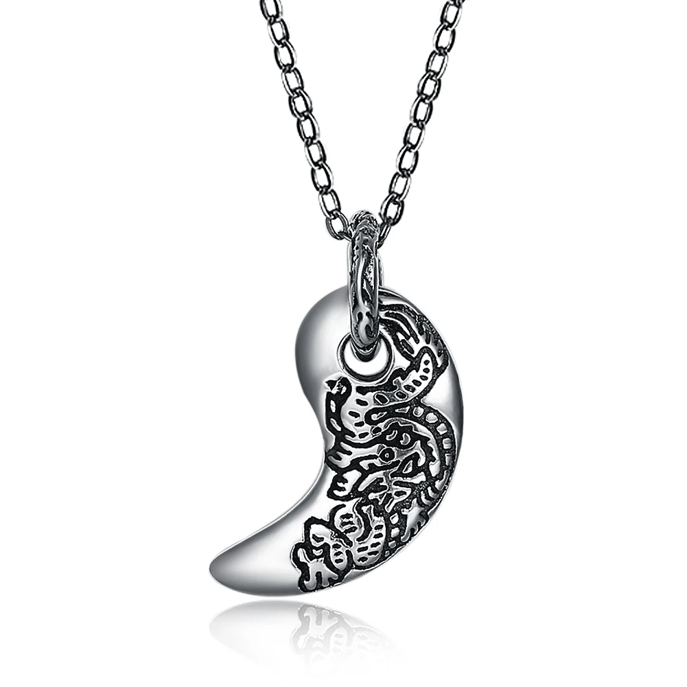 

SILVERHOO 925 Sterling Silver Punk Vintage Pattern Crescent Moon Pendant Necklaces Trendy Personality Unisex Necklace Jewelry