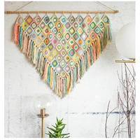 handmade crochet bohemian tassels mosaic triangle tapestry hand diy tablemat crochet woven shawl 9060cm