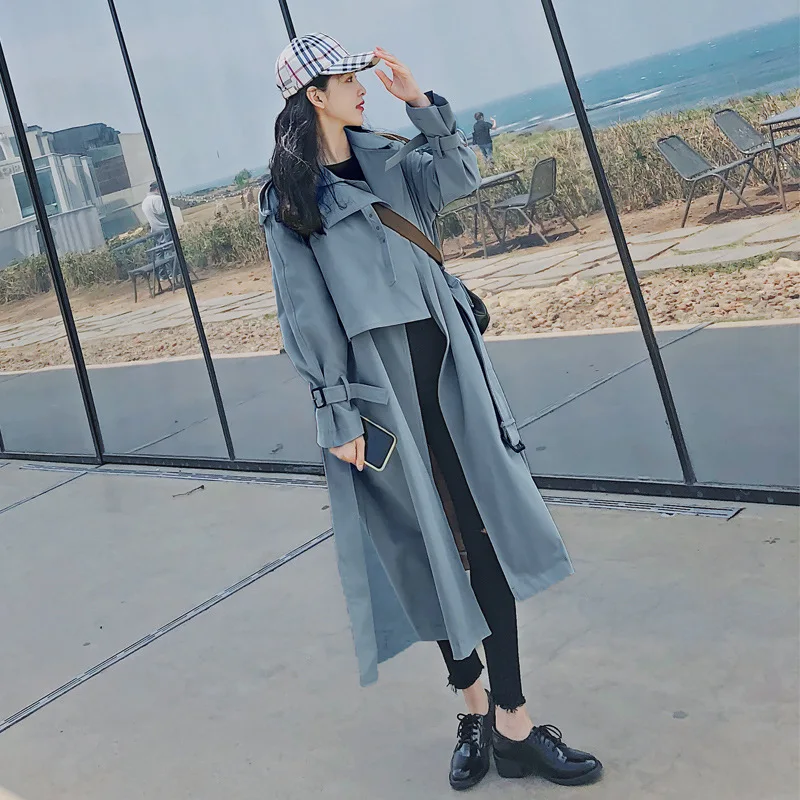 

Женская ветровка с отложным воротником SWEETKAMA, модное корейское шикарное Свободное длинное пальто на весну и осень