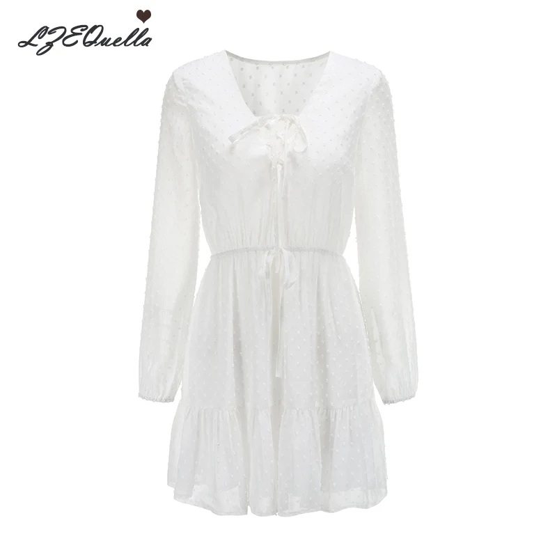 Женское шифоновое мини платье LZEQuella вечерние кружевные платья с длинным рукавом