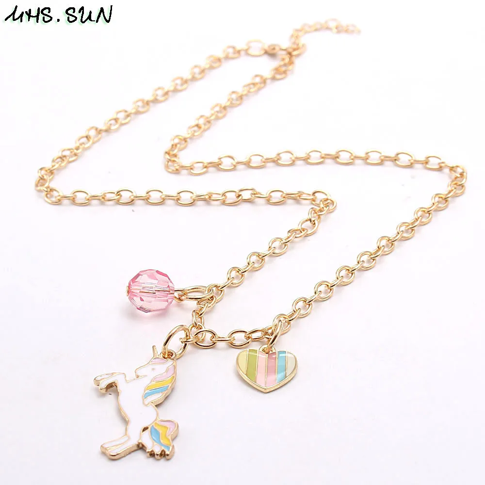 MHS.SUN мультяшный Единорог/Сердце шармы ожерелье браслет DIY Детская цепочка для
