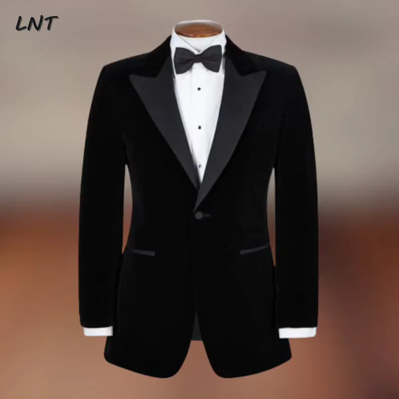 One Button Velvet Men Blazer Formal Wear Dinner Dress Coat Jacket
