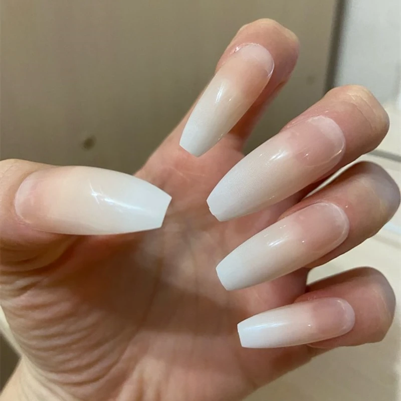

Ombre Long Press On Nails Coffin French Fake Nail Art Tips Manicure Full Cover Ballerina Lange Nep Nagels Artificial Faux Ongles