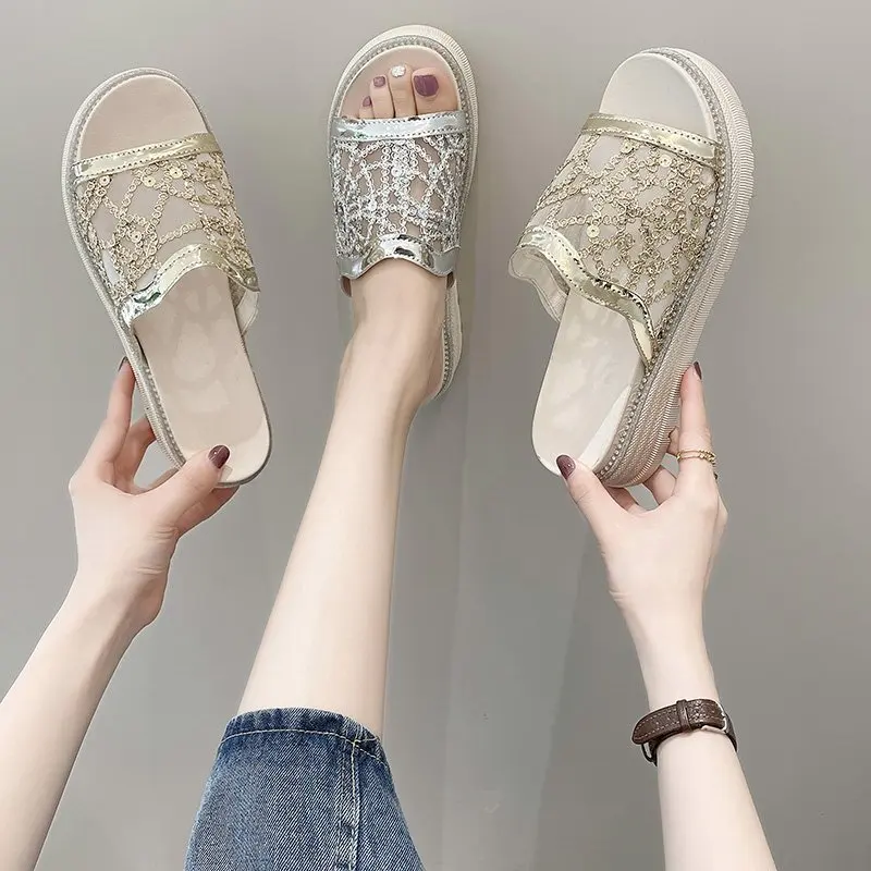 

Women Sandals Golden Spider Web Casual Summer Shoes Woman High Heel Slippers Wedges Heels Sandalias Sandals Flip Flop Platform