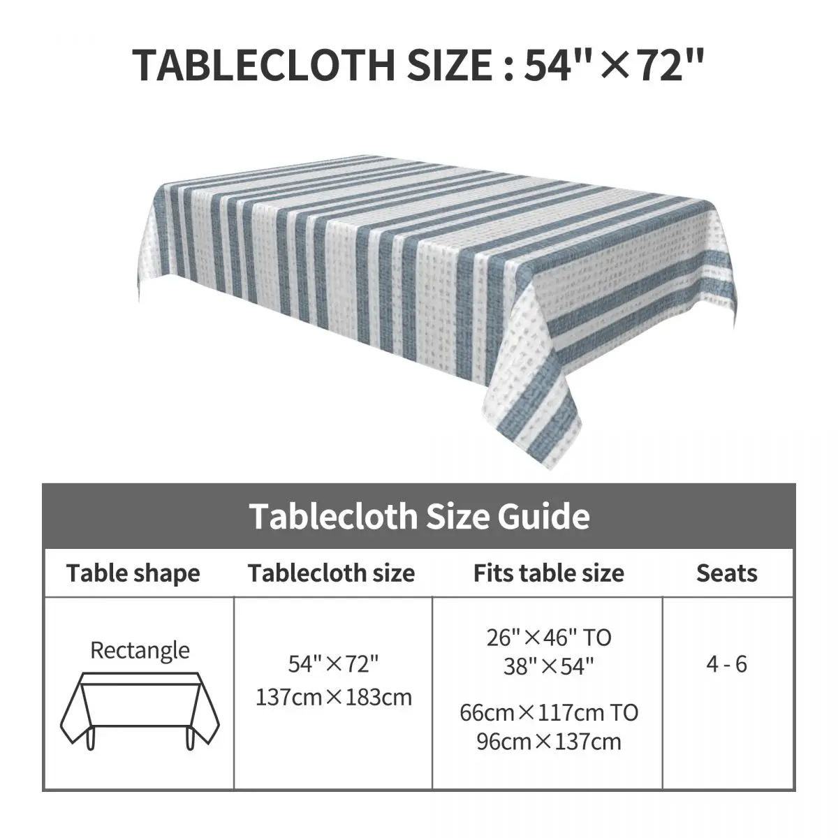 Прямоугольная скатерть в белую и синюю горизонтальную полоску домашний