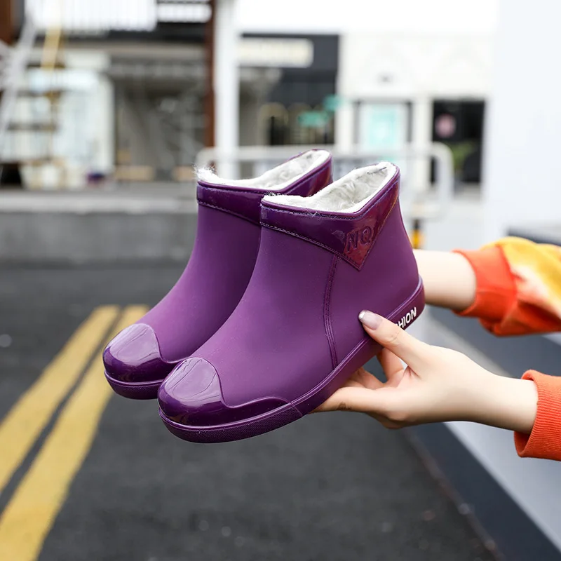 

velvet fur padded boots winter rubber shoes women ankle shoes rain boots for rain waterproof water shoes rainboots ankle