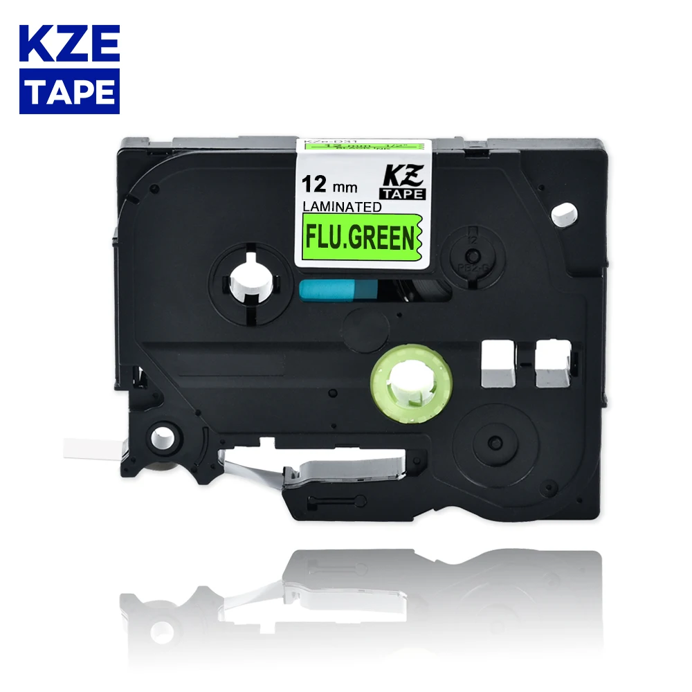 

12mm TzeD31 Black on Flu.Green Laminated Label Tape Cassette Cartridge label ribbon Tze-D31 tze D31 tzeD31 for P-touch PT