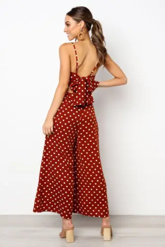 

Sleeveless Backless Boho Bow-knot Dot Jumpsuits Homewear Women 2020 Summer Romper Beach Club Elegant Overalls Dropshipping