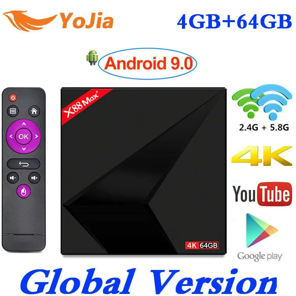 Android 9,0 ТВ приставка X88 MAX Plus 4 Гб ОЗУ 64 Гб ПЗУ Rockchip 2,4G/5G двойная Wifi приставка X88MAX Smart 4K медиаплеер 4G32G