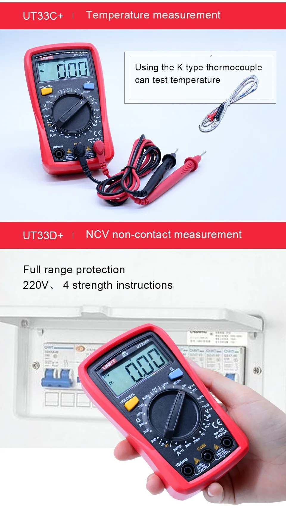Цифровой мультиметр UNI-T UT33A+/B+/C+/D+ размер ладони Авто Диапазон AC/DC напряжение DC ток тест er NCV/диод тест/непрерывность зуммер