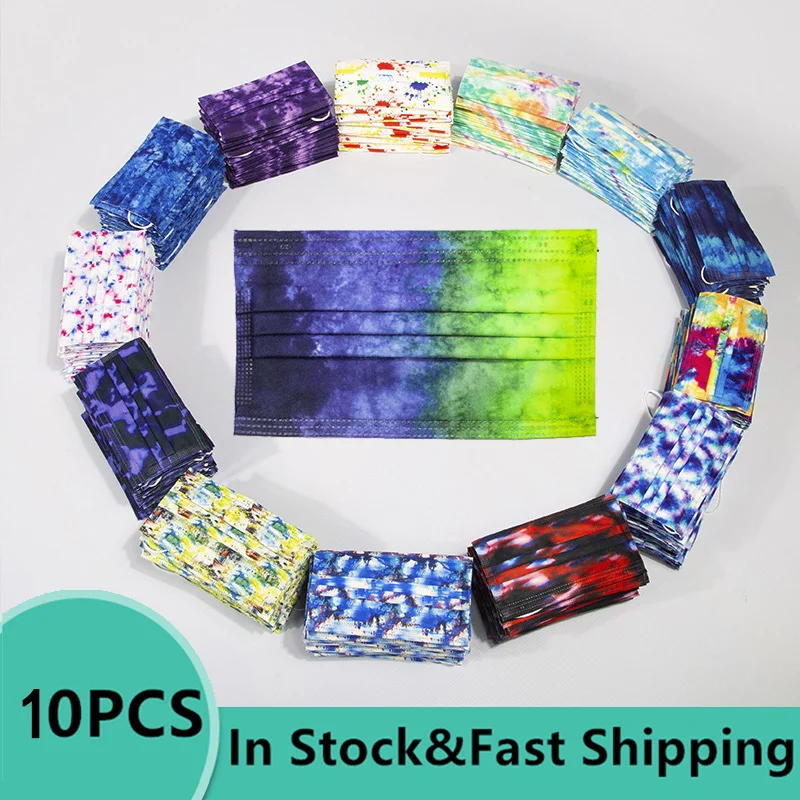 10 шт взрослая индивидуальная Печать Красочная маска неправильная одноразовые 3