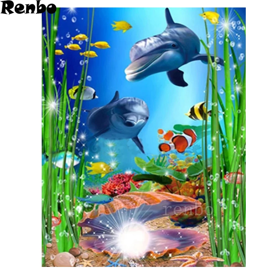 

Dolphin Fish Pearl Ocean 5D Diamond Painting Full Square Drill Cross Stitch Picture Of Rhinestones Diamond Mosaic DIY Home Decor