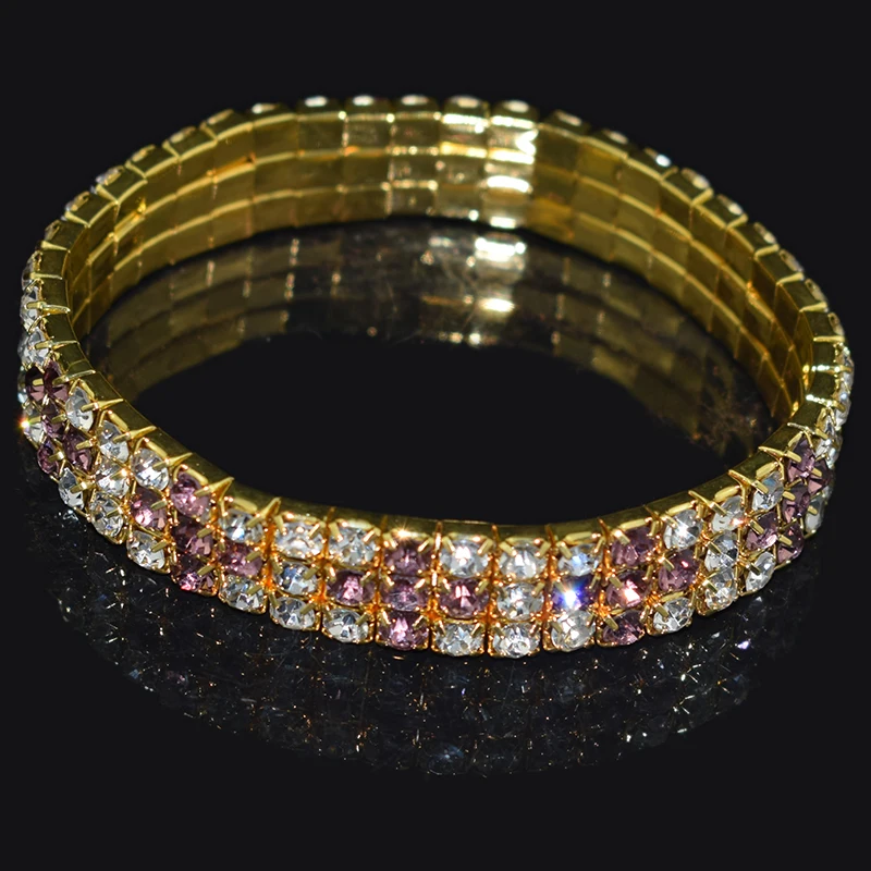 Gold-purple Модные стразы, Золотой/Серебряный крест, растягивающиеся браслеты, эластичный браслет с кристаллами для женщин, шикарный подарок для девушек, свадебные ювелирные изделия - Окраска металла: Gold-purple
