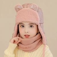 winter children boy girl thick waterproof ear protective hat scarf set for kids a warm baby cap bonnet
