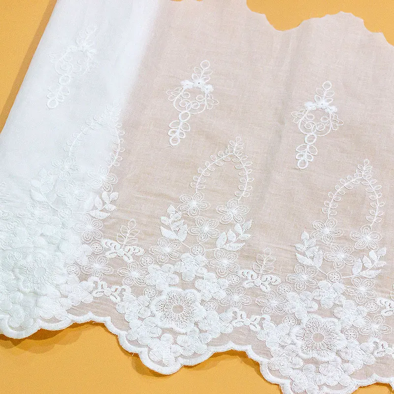 

Width 33.5cm Off White 100% Cotton Embroidered Lace Fabrics, Women's Clothing Diy Lace Trim Free Shipping