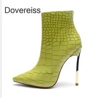 dovereiss fashion clear heels winter pointed toe stilettos heels high heels green ladies boots short boots mature zipper 42 43
