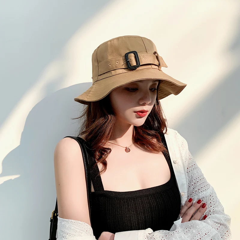 

Bucket Hat Summer Fashion Girl Riding Casual Letter Cotton Denim Fabric Luxury Female Male Leather Cap Unisex