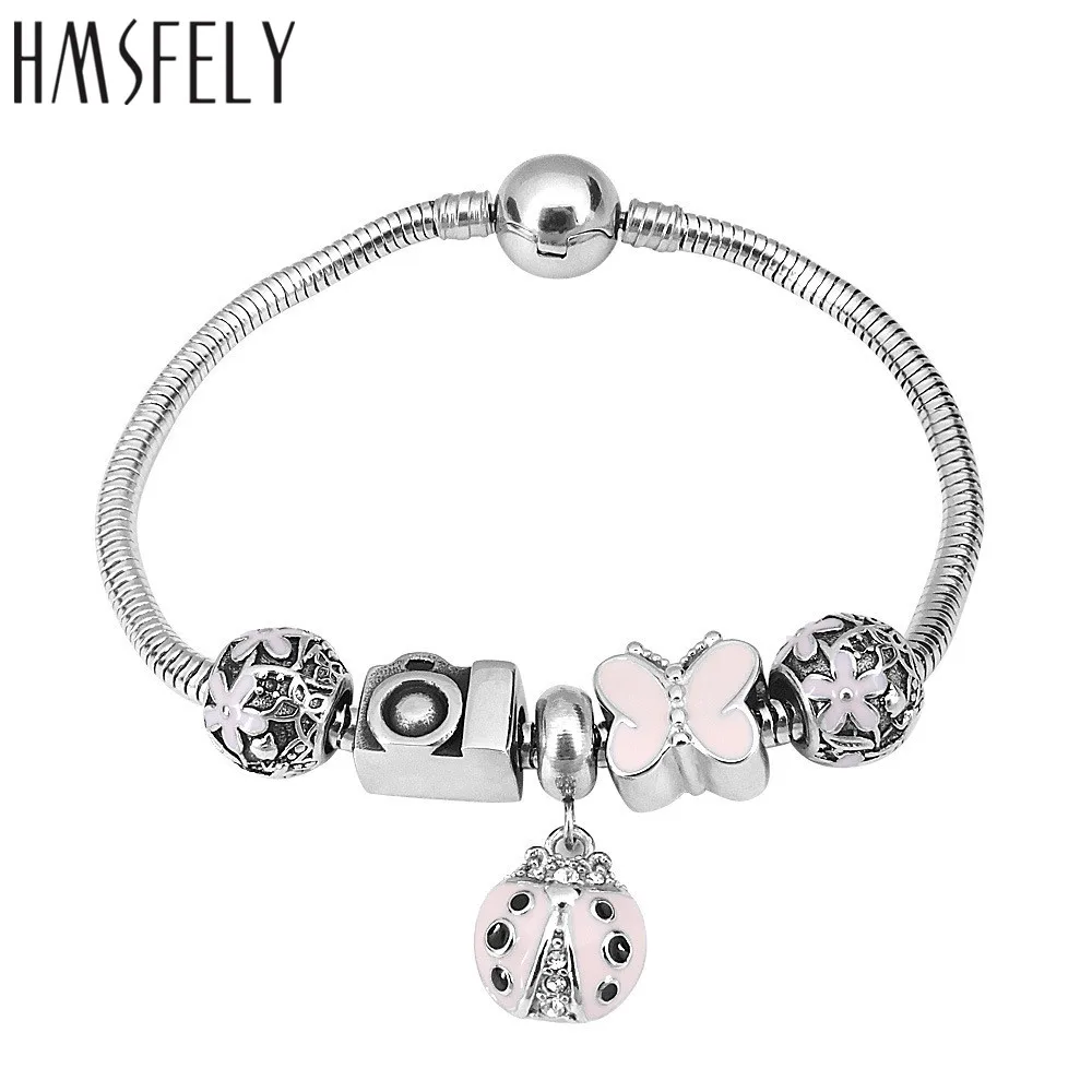 HMSFELY 316L нержавеющая сталь очаровательный розовый браслет для женщин Божья