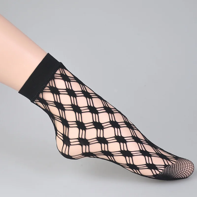 KASURE New Fashion Lace Plaid Mesh Ankle Socks Leopard Flower Pattern Fishnet For Women Ladies | Женская одежда
