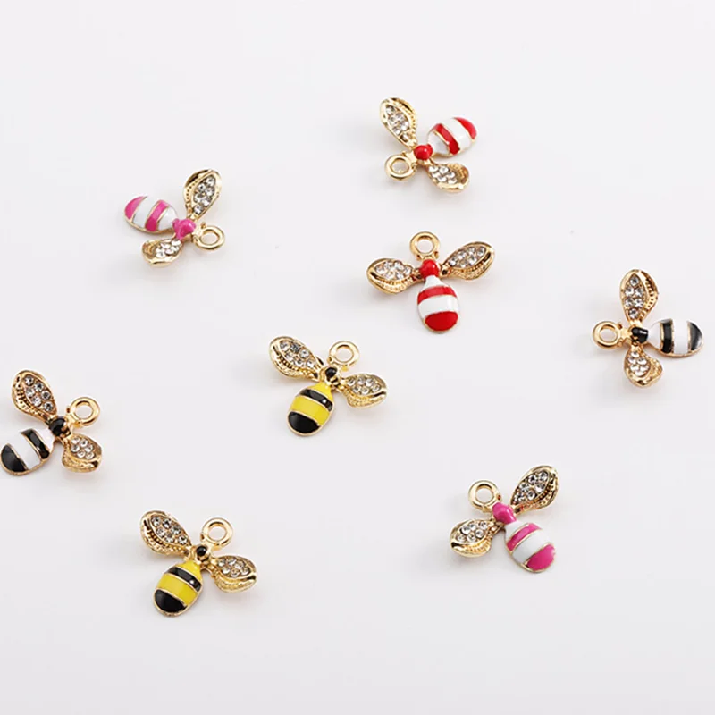 

10Pcs/Lot Lovely Rhinetone Cute Animal Bee Charms кулоны Pendant For Women Necklaces Earrings Craft Decoratio Jewelry Wholesale