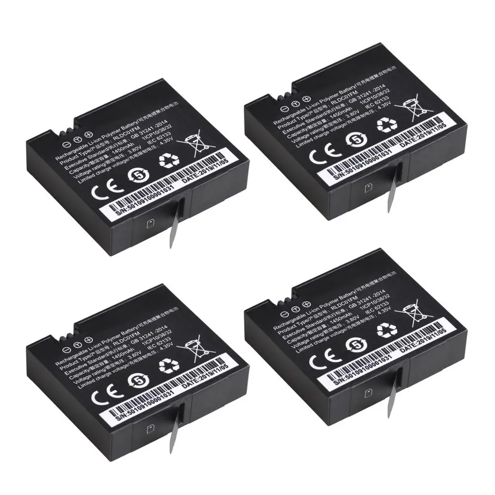 

4Pc 3.8V 1450mAh Xiaomi Mijia 4k Battery Rechargeable Li-ion Polymer Bateria For Xiao Mi Mi Jia Action Mini Camera Accessories