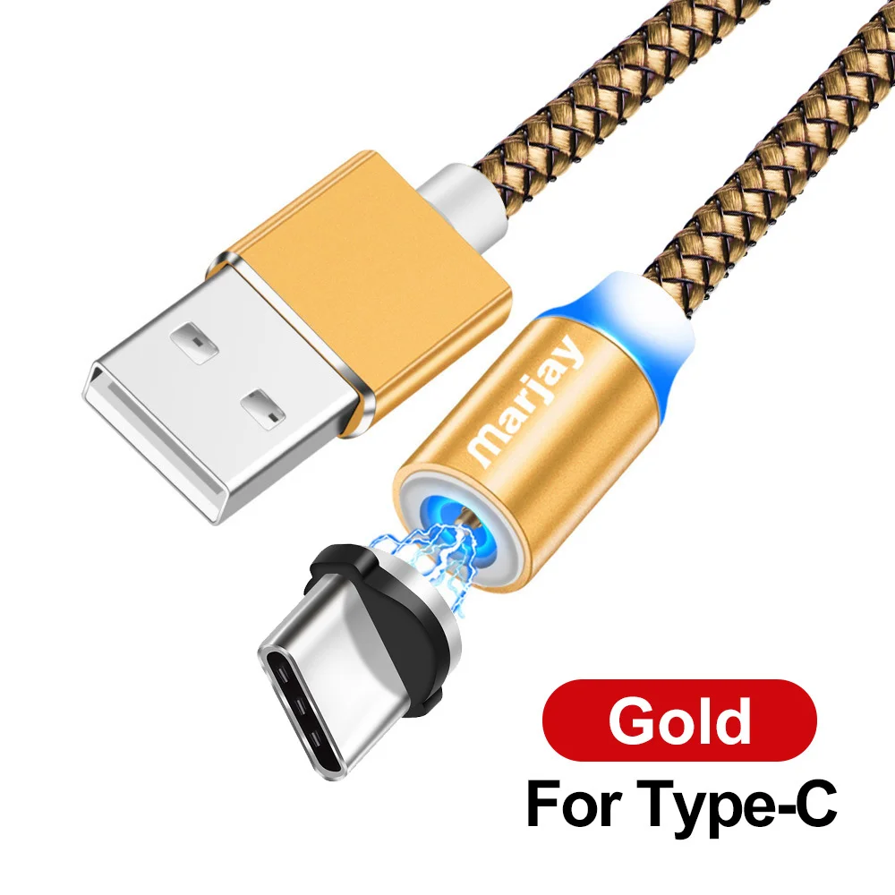 Магнитный usb-кабель Marjay для быстрой зарядки iphone, кабель Micro USB type-C для samsung, Xiaomi, huawei, провод зарядного устройства для мобильных телефонов - Цвет: Gold For Type C