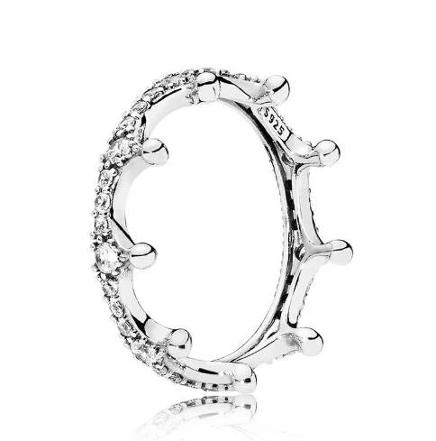 

Кольцо pandora из стерлингового серебра 925 пробы с зачарованной короной и кристаллом, кольца для женщин, подарок на свадьбу, вечеринку, ювелирны...
