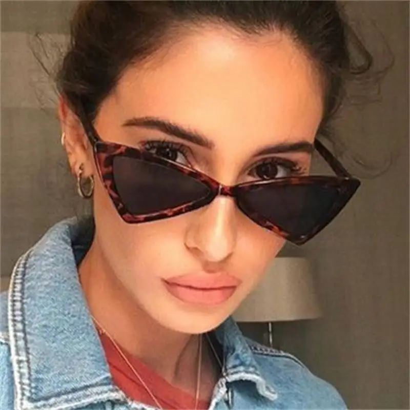 Черные треугольные женские очки от солнца кошачий глаз ретро плоские линзы