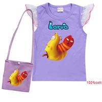 kids t shirts 100 cotton fabric short sleeve funny larva t shirt with bag boys summer tops children clothing baby girls clothes