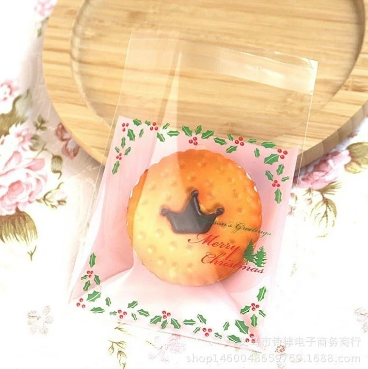 100 шт подарок печенье помадка Конфеты самоклеющиеся Рождество целлофан мешок 10x10