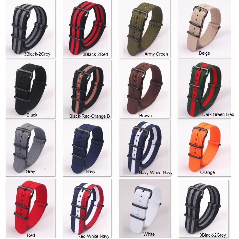 Nato Solid PVD Black Buckle Stripe Orange Wholesale zulu 18mm 20mm 22mm 24mm Watchband Watches Strap Band Belts