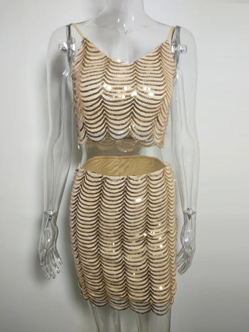 Платье с пайетками комплект из двух предметов Для женщин комплект: укороченный