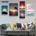 Картина на холсте в скандинавском стиле с пейзажем восхода и заката, настенное искусство, украшение для дома, для спальни, гостиной, постер с распылителем