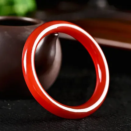 

Zheru Jewelry Natural Agate Chalcedony 54-64mm Red Round Bar Bangle Elegant Princess Jewelry Best Gift
