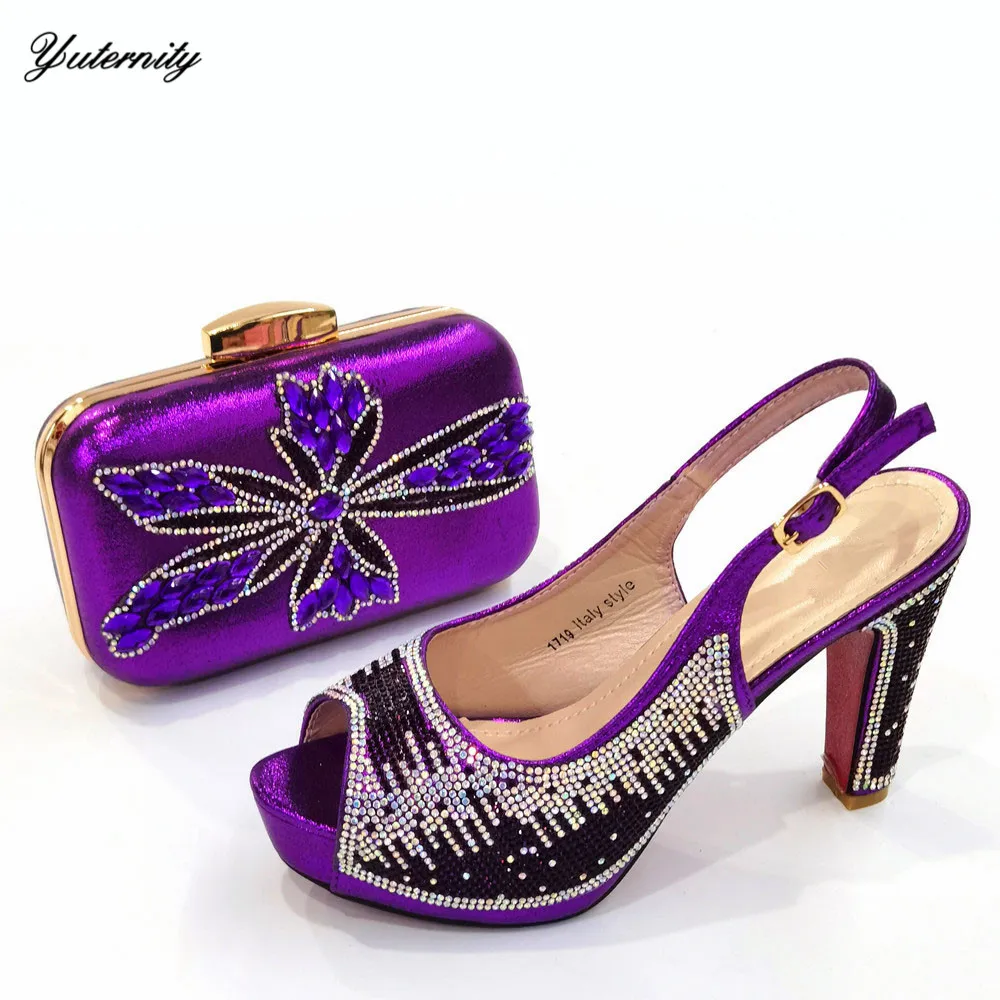 

Fashion Elegant Rhinestone Shoes And Matching Bag Set Italian Style Ladies Pumps Shoes And Bag Set For Wedding Dress