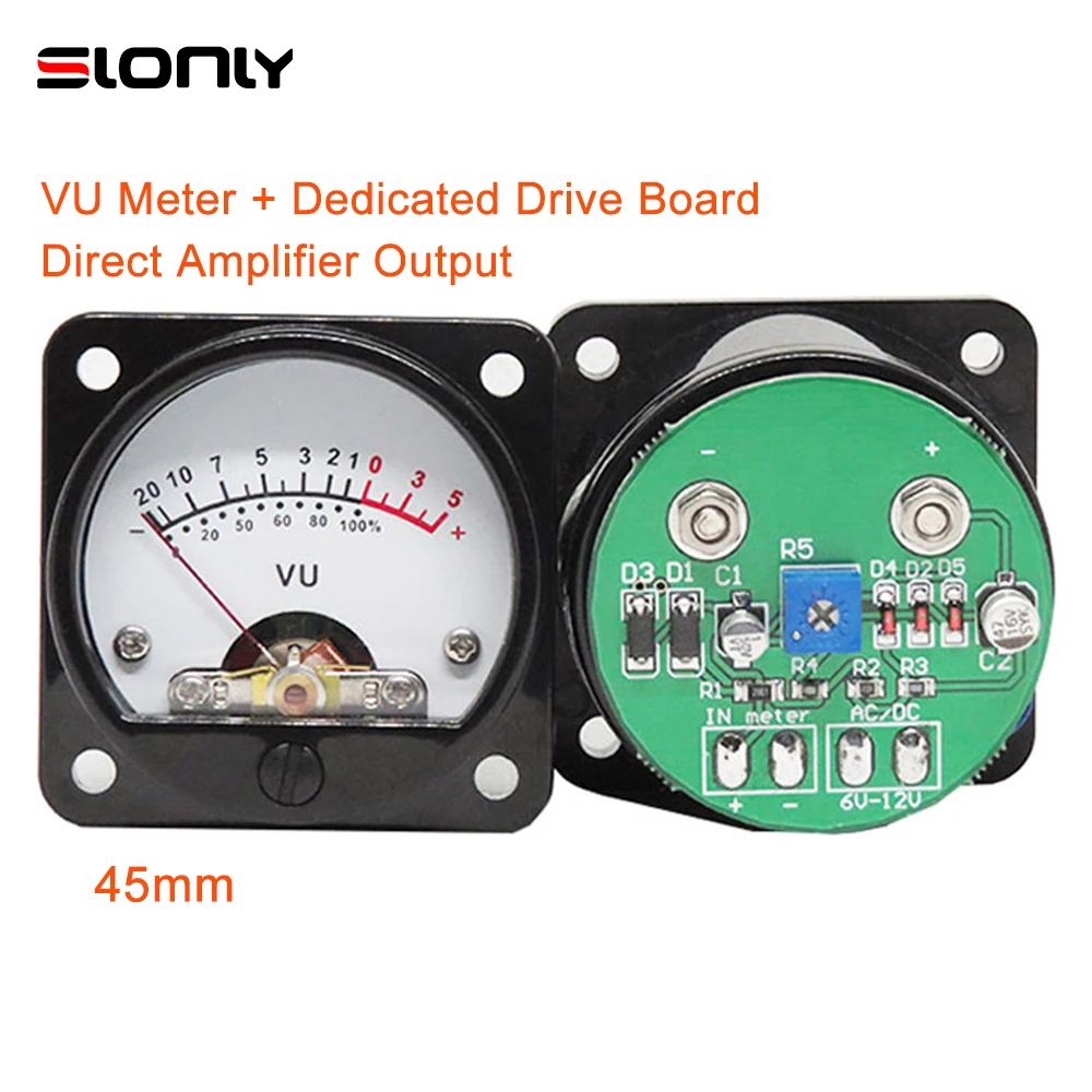

2pcs 45mm Pointer Type Tube VU Level Head Meter with LED Backlight Dedicated Drive Board Connected to the Amplifier Output