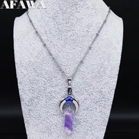 2022 fashion witchcraft moon purple crystal stainless%c2%a0steel necklace for women silver color chain necklaces jewelry joyas n20127