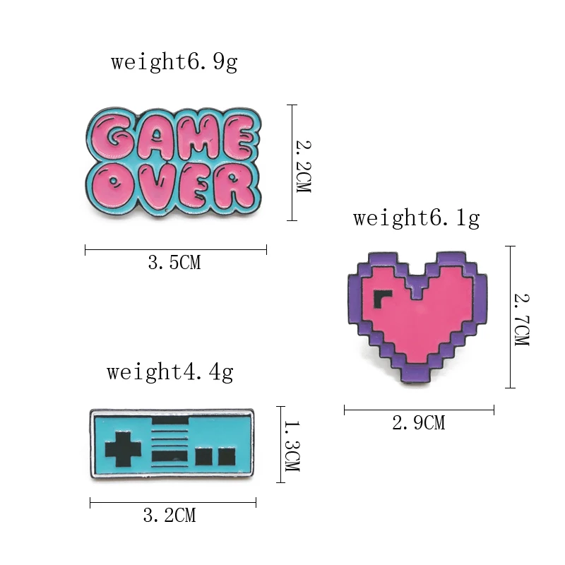 Мультяшная милая розовая эмалированная брошь в форме сердца с надписью Love Game Over
