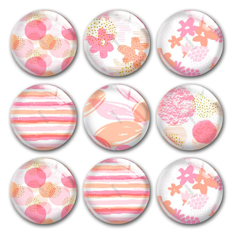 

Handmade Valentine's Day Pink Flower Pattern Round Photo Glass Cabochons Demo Flat Back DIY Jewelry Making Findings Accessory