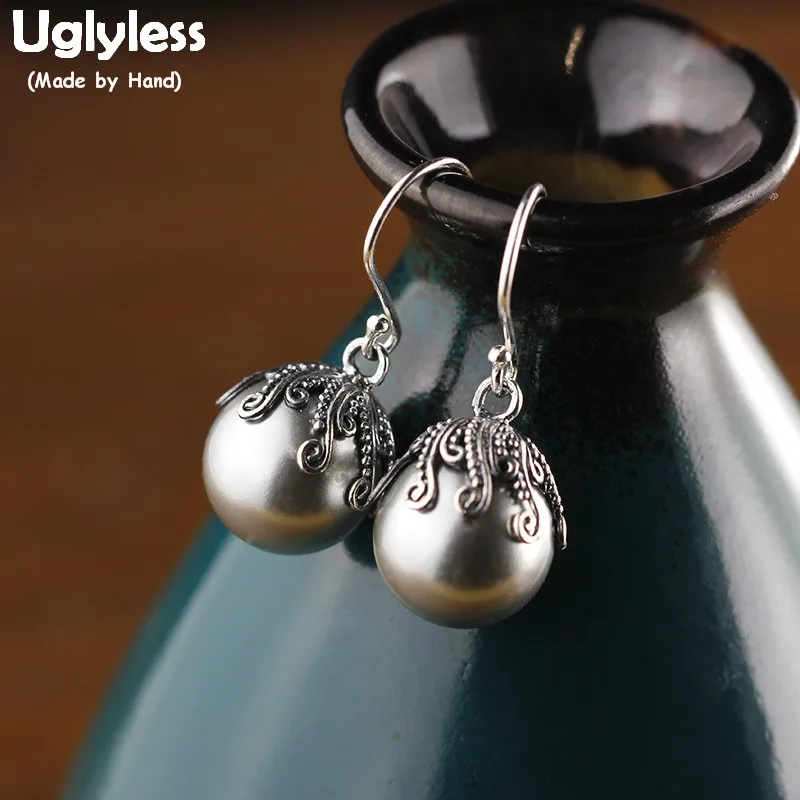 Uglyless классический жемчуг тайские серебряные цветочные серьги женские