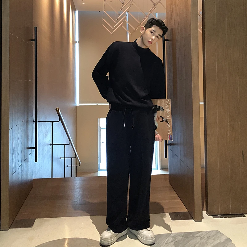 Осенние однотонные свободные спортивные штаны свитер костюм из 2 предметов в