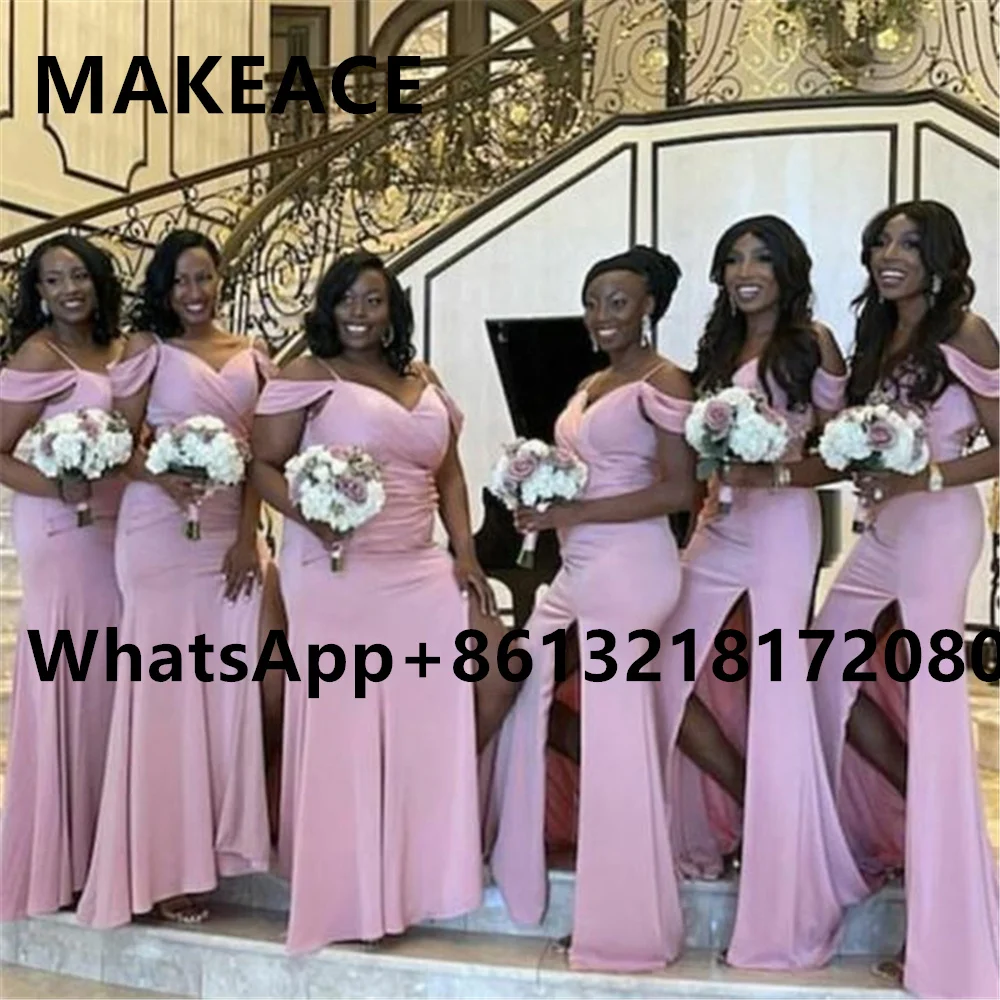 

Розовые длинные шифоновые платья для подружки невесты на бретелях-спагетти, модель 2022 года, вечернее женское платье для свадебной вечеринки в африканском стиле