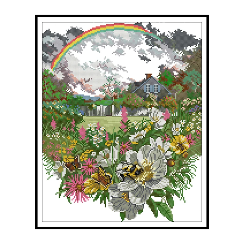 Картины с радужными цветами после дождя, наборы для вышивки крестиком, наборы для вышивки 11ct 14ct, Печатный холст, наборы для рукоделия «сдела...