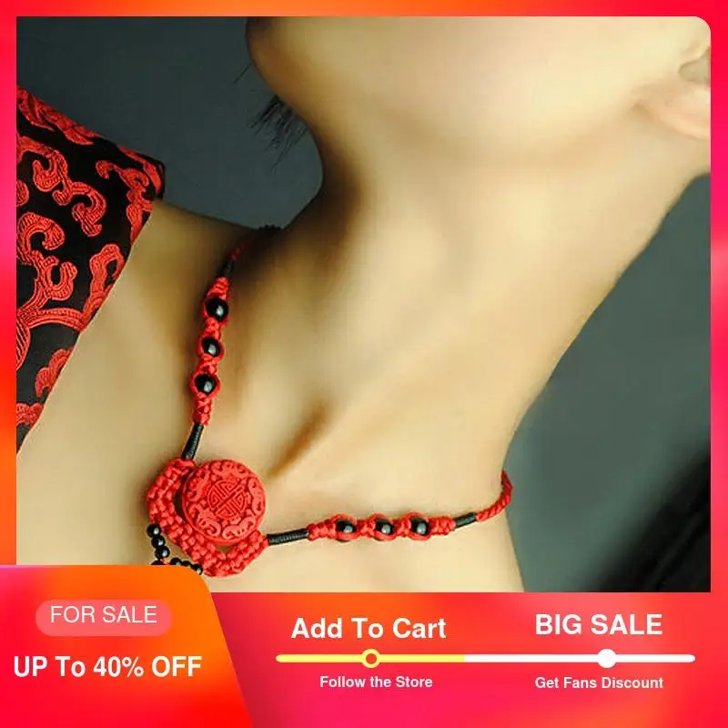 

choker vintage necklace for women rope chain carved lacquerware pendant classical red and black color stone fashion jewelry 2016