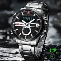 curren men military sport wrist watch quartz steel waterproof dual display male clock watches relogio masculino