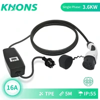 khons evse type 2 electric vehicle car ev charger with schuko plug 8a16a adjustable 16ft portable cable ev charging connector