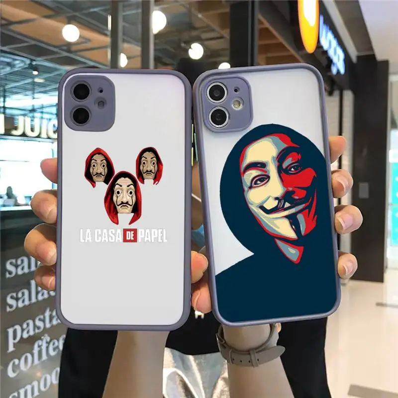 

La Casa De Papel Money Heist Phone Case For iPhone 12 11 Mini Pro XR XS Max 7 8 Plus X Matte transparent Gray Back Cover