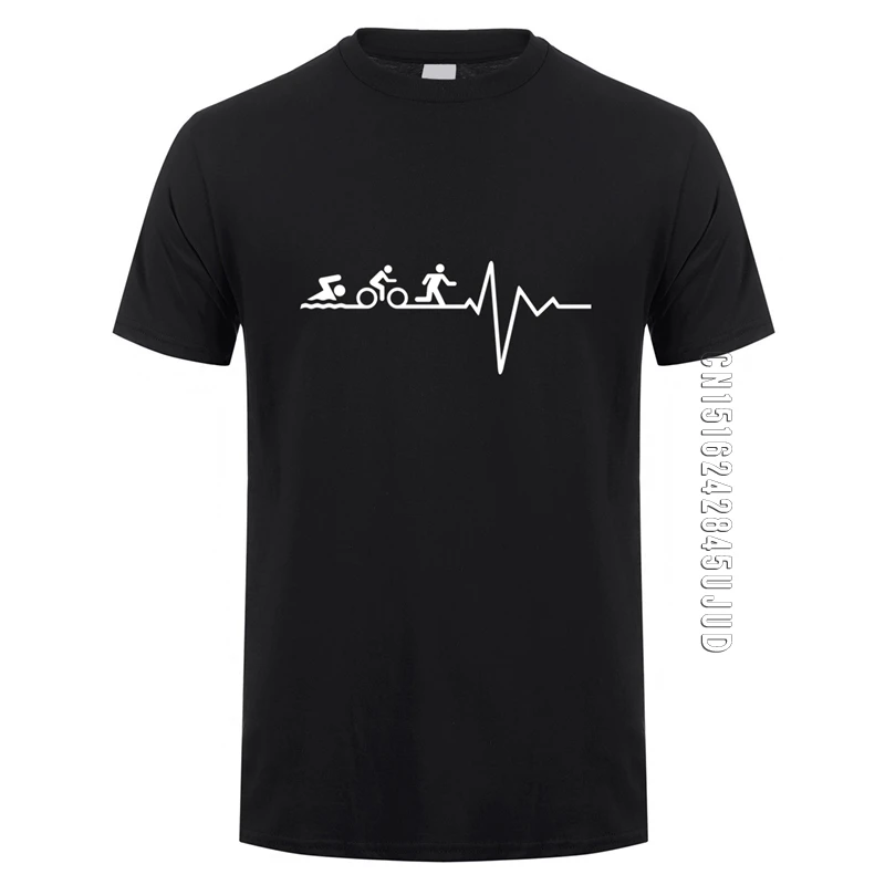 Summer Heartbeat Triathlon T Shirt Men O Neck Cotton Triathlon T-shirts Man Camisetas Gift